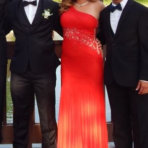 Red, Off the Shoulder, floor length Prom dress